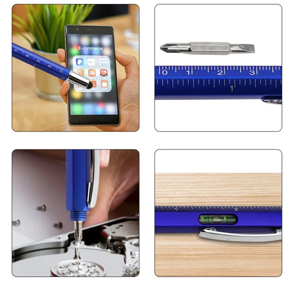 

Hand Tools Set 6in1 Metal Tool Pen Spirit Level Scale Multi-function Pen Metal Ballpoint Woodworking Carpenters Workshop