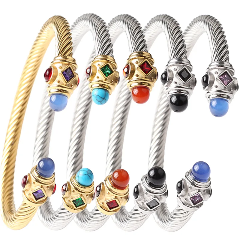 

New Wound Stainless Steel Colorful AAA Zircon Luxury Jewelry Bracelet for Women Wedding Stage Show Accessories Sisters Gift