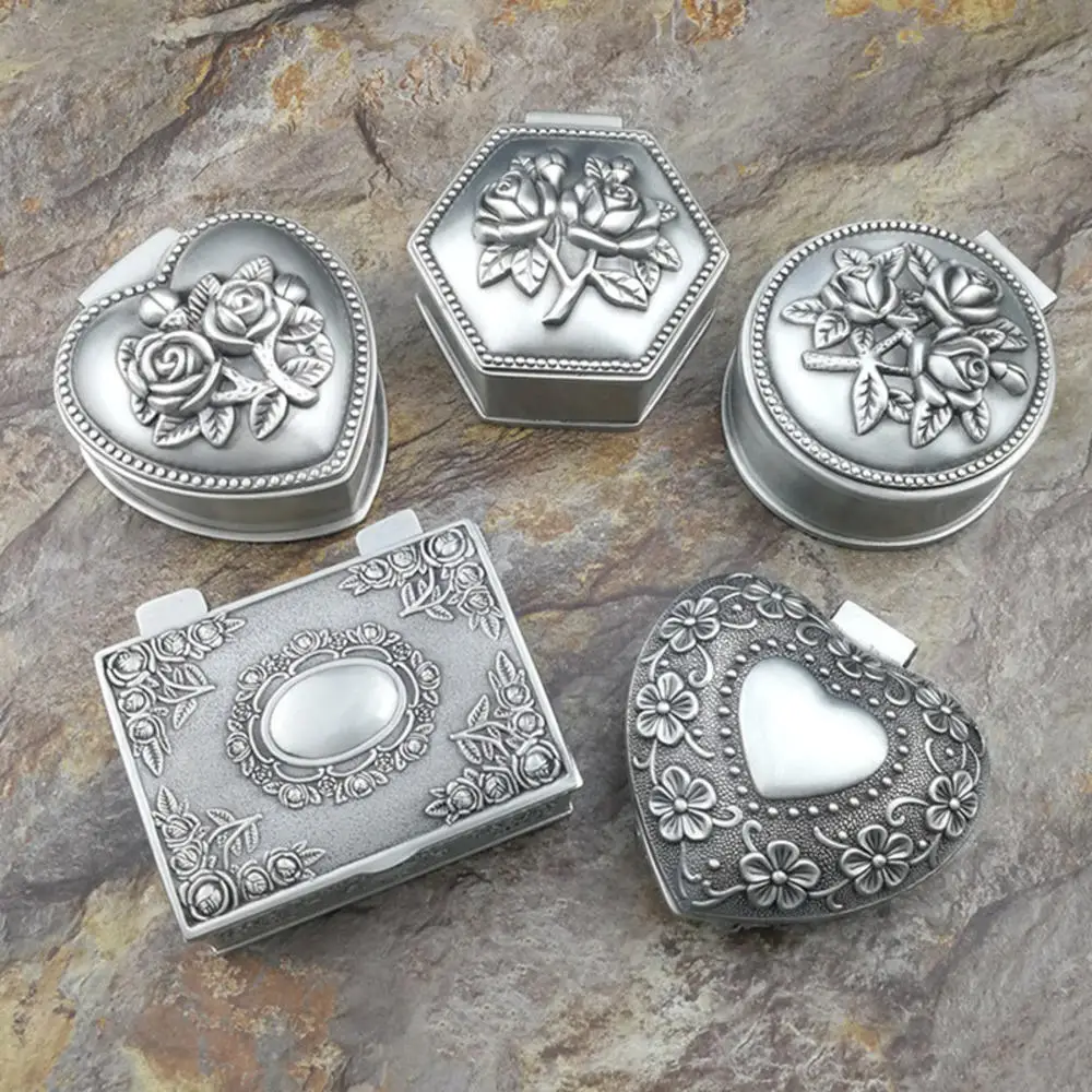 Vintage Metal Silver Color Treasure Storage Cases For Jewelry Crystal Gem Trinket Box Holder Earring Organizer