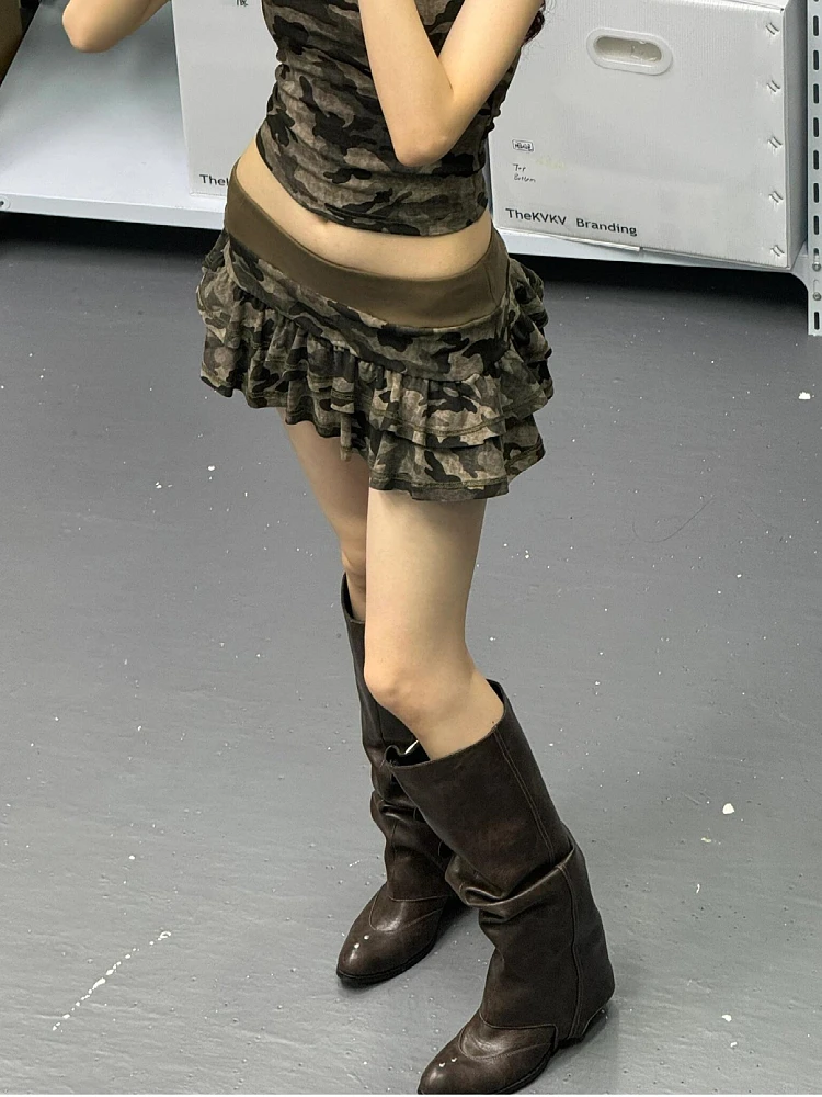 Женская камуфляжная юбка с высокой талией универсальная в американском стиле