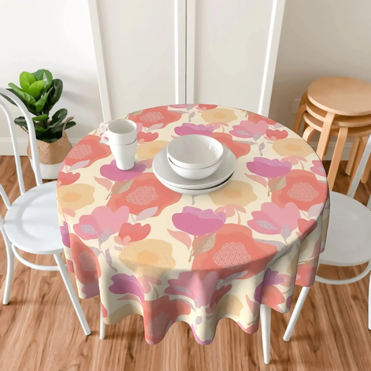 

Round Table Cloth Abstract Pastel Boho Floral Table Cloths Waterproof Table Cover for Wedding Party Dining Holiday Banquet