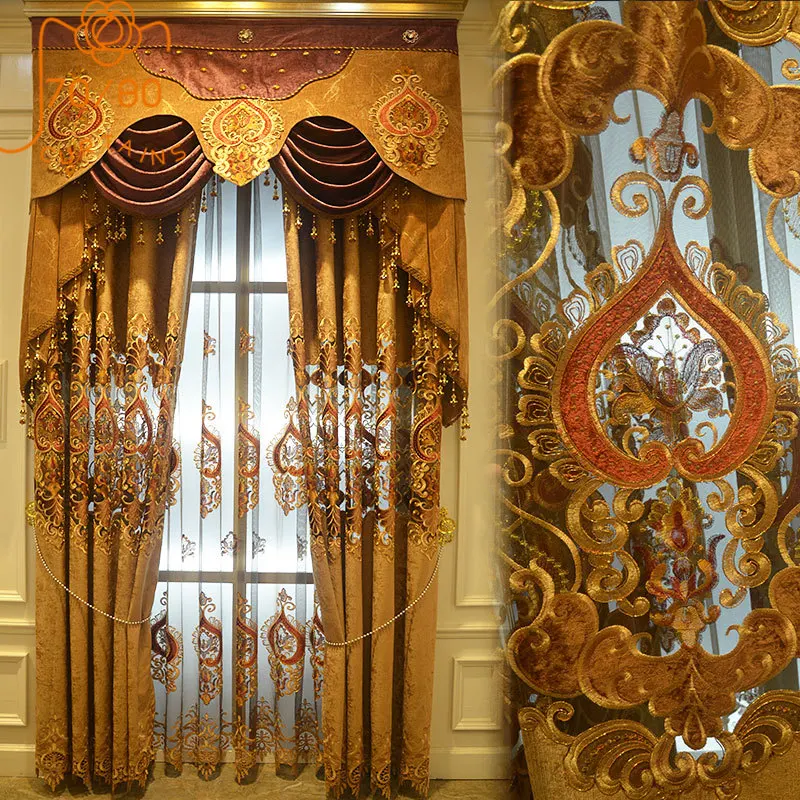 Luxury European-style Water-soluble Embroidery Hollow Screen Curtains for Living Room Bedroom Finished Custom Valance