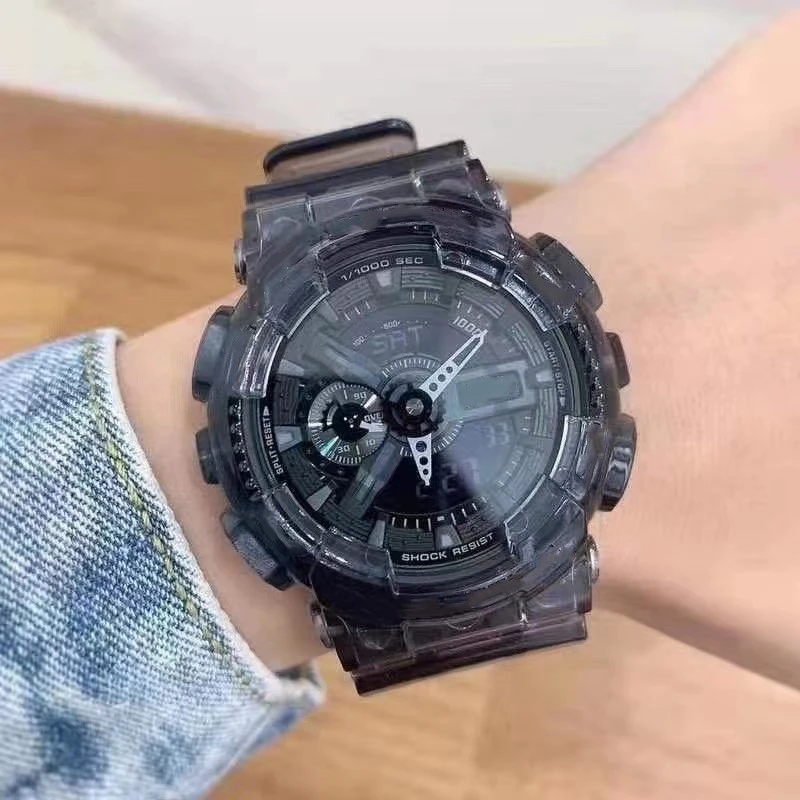 

Sports Quartz Digital Men's Watch LED Automatic Hand Raise Light Waterproof Black Transparent Full Function +BOX