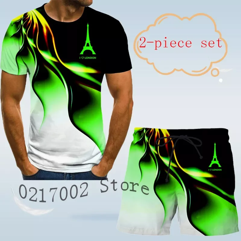 

NEW IN 3D t-shirt men's sports suit men's short sleeve gradient printed T-shirt shorts 2-piece Street hip hop men's