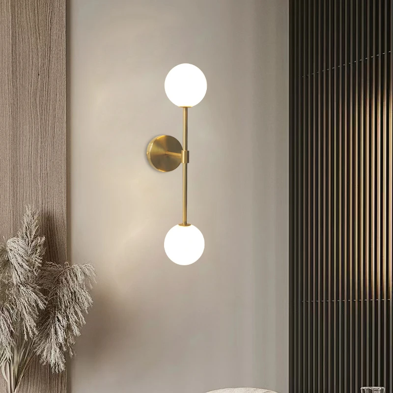 Modern Led Wall Lamp Golden Wall Lights With Milky Glass Round Ball Bedside Wall Lights Double G9 Bulbs Wall Sconce