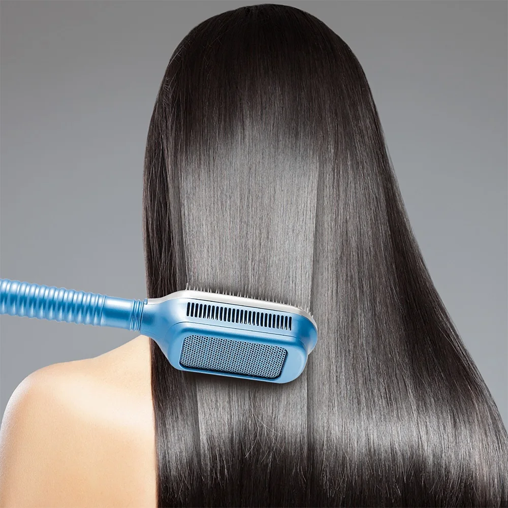 Hair Straightener Brush Ice Therapy Negative Ion Cold Wind Comb Heatless Brush for Wet Dry Hair Freezing Hair Care Tool
