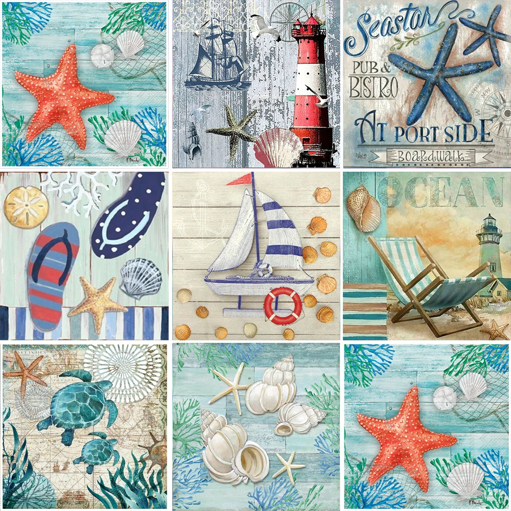 

Алмазная живопись 5D «сделай сам», наборы для вышивки крестиком с морскими животными, пляжными ракушками, полная выкладка из квадратных/круглых страз, мозаика для домашнего декора