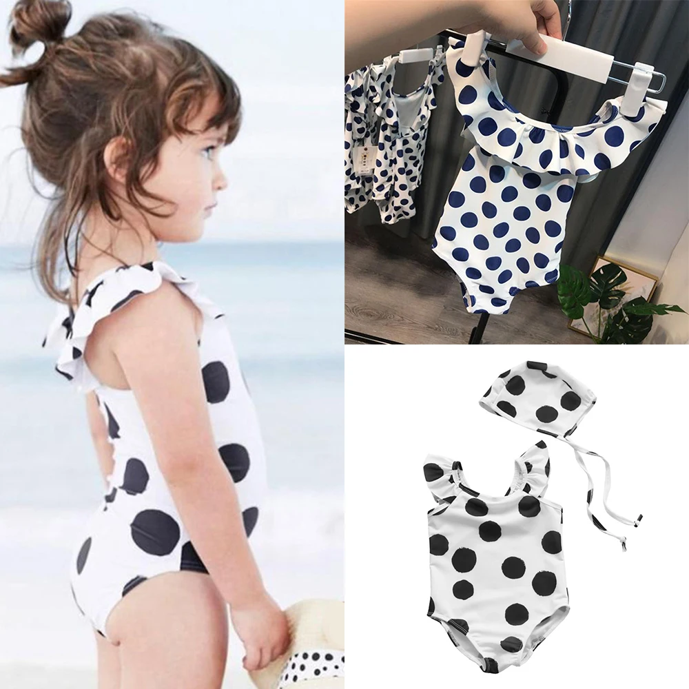 

Женский слитный купальник с принтом в горошек, детский купальник в Корейском стиле с оборками, слитный купальник