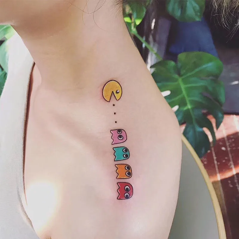 

Cute Cartoon Pacman Fake Tattoo Sticker Waterproof Temporary Tattoo Transfer Tatoo Body Arm For Woman Man Kid Art Decal Tatto