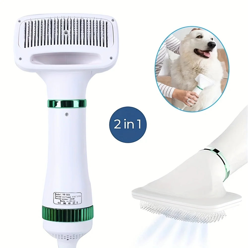 

2-in-1 Pet Hair Dryer Smooth Brush for Grooming Dogs Cats Portable Effortless Hair Drying