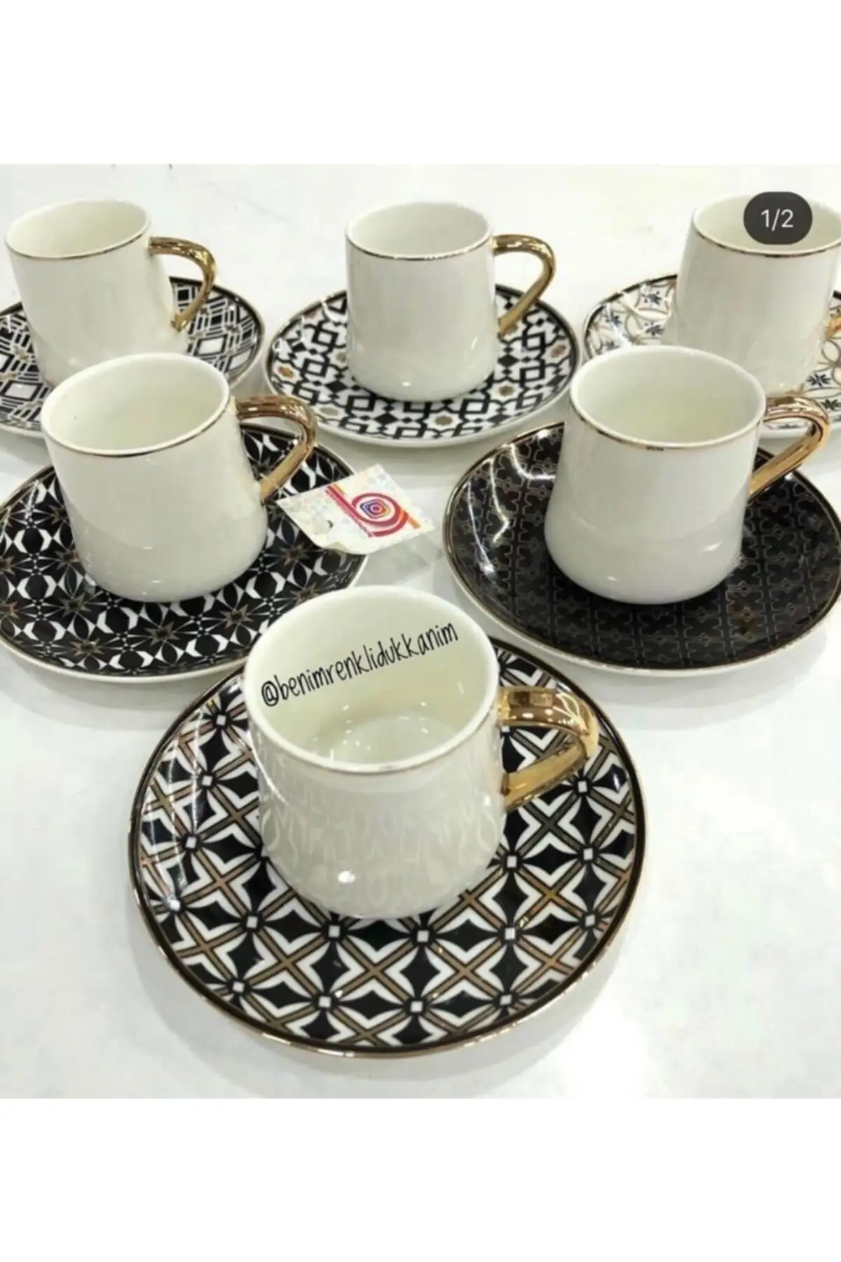 

Amazing Turkish Greek Arabic Coffee & Espresso Cup Set 6 Psc. porcelain cup Set