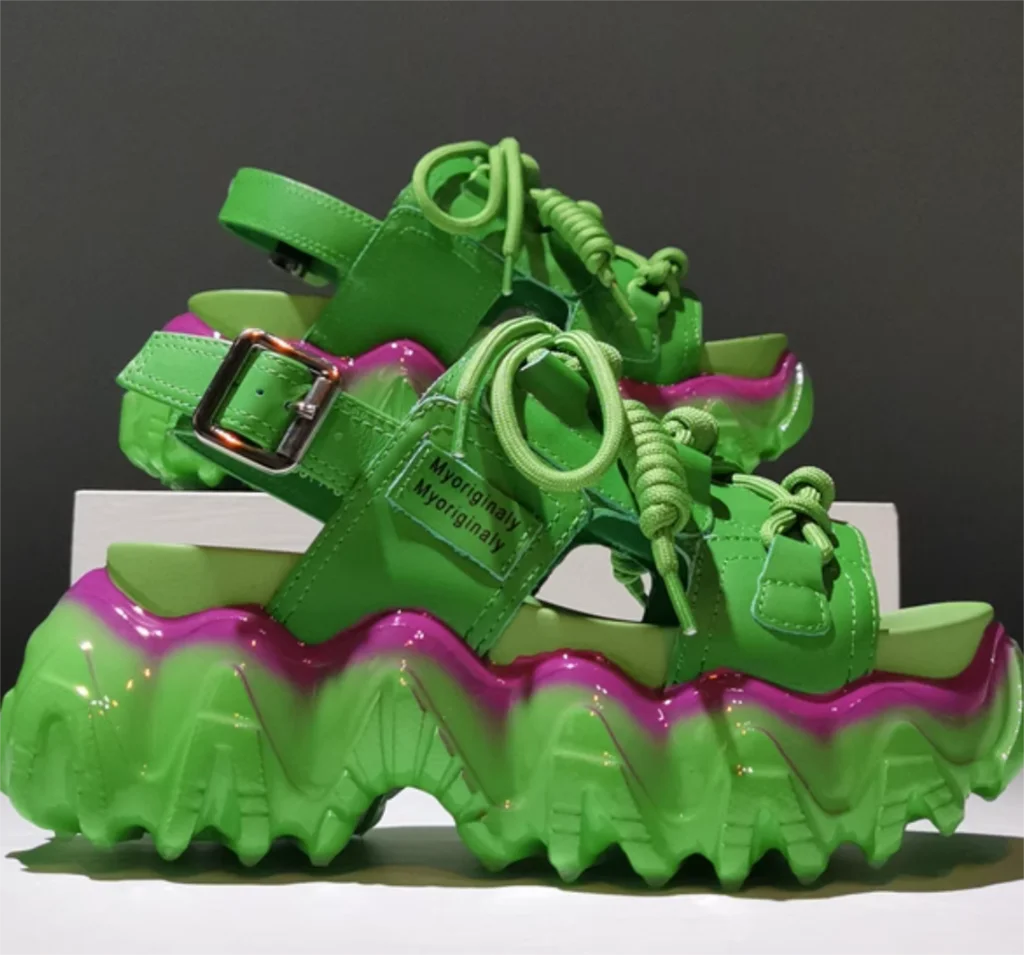 Koovan Women Sandals 2023 New Real Leather Increased Contrast Color Jelly Sponge Thick Bottom Leisure Shoes Sandals Female Girls