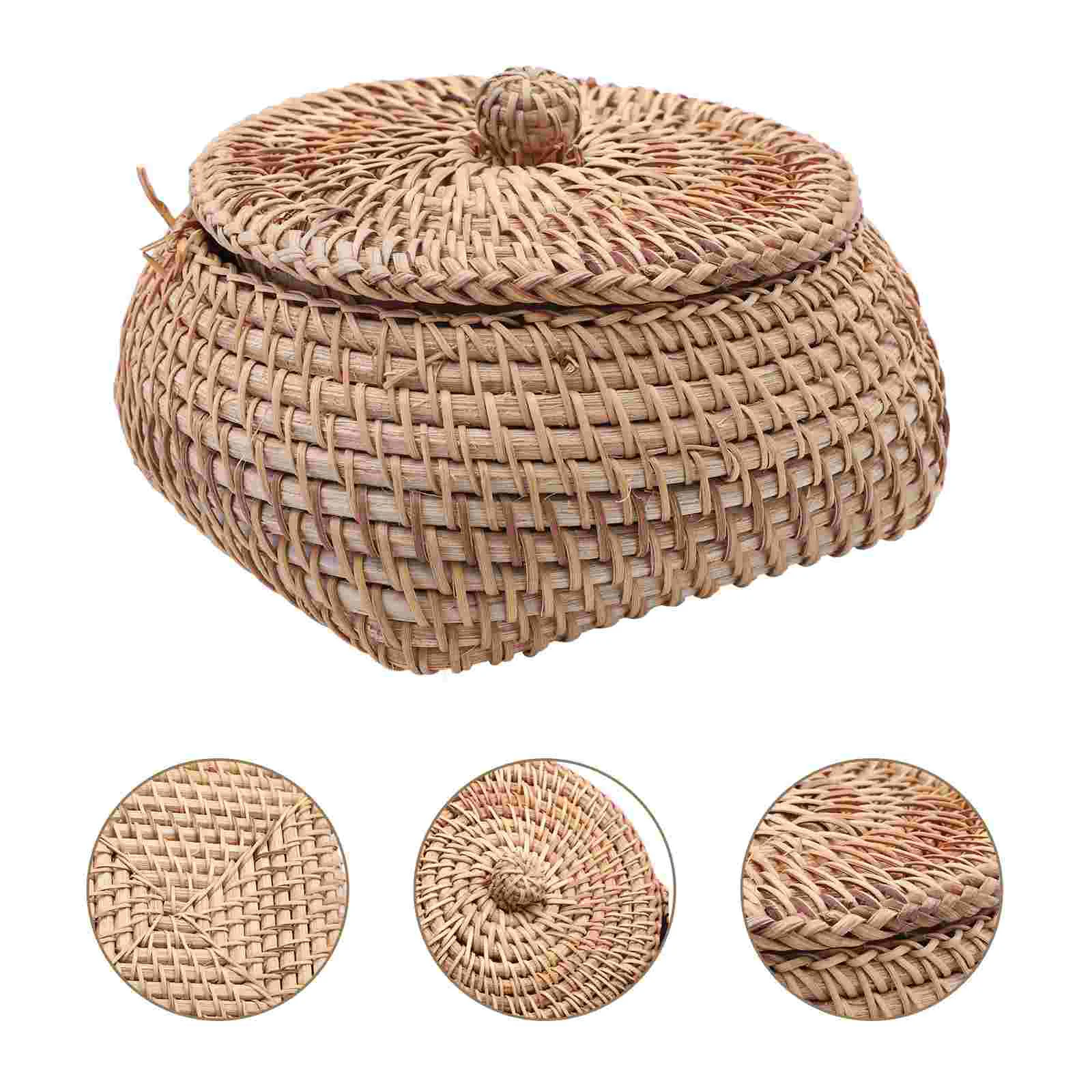 

Rattan Storage Box Household Sundries Basket Desktop Living Room Organizer Container Makeup Containers