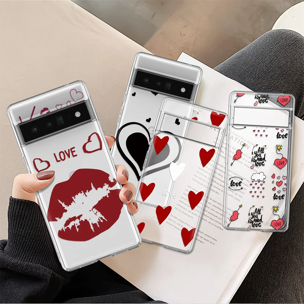

Love Heart Transparent Case for Google Pixel 7Pro 7 6a 6 6Pro 5 5a 5G 4XL 4 3XL 3 3a 3aXL 10a Luxury Soft TPU Cover Fundas