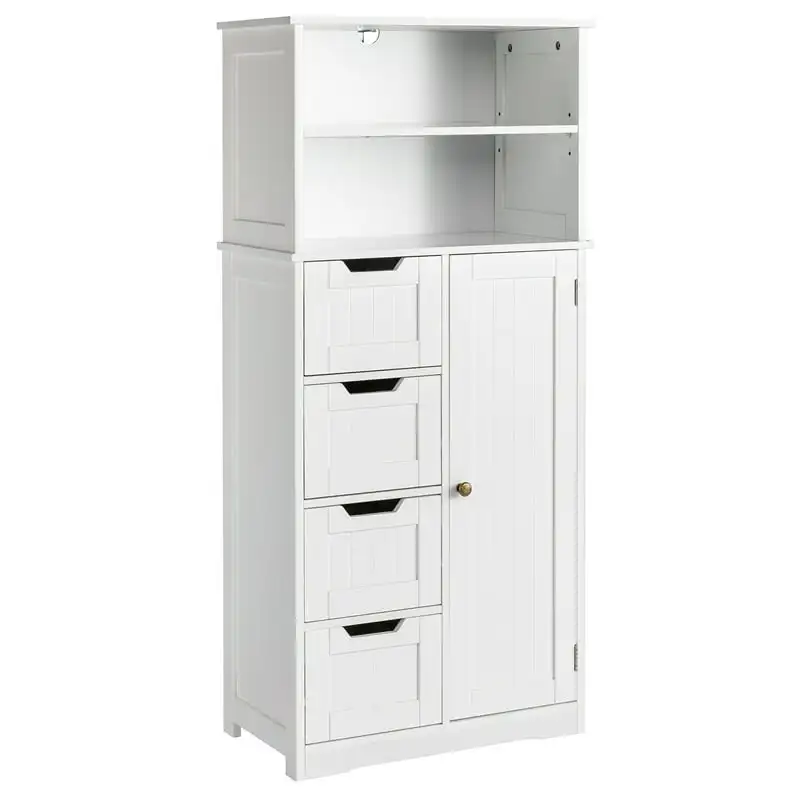 

Bathroom Floor Cabinet, Multipurpose Storage Cabinet with 4 Drawers, 1 Cupboard & Adjustable Shelves for Kitchen Living Room Bed
