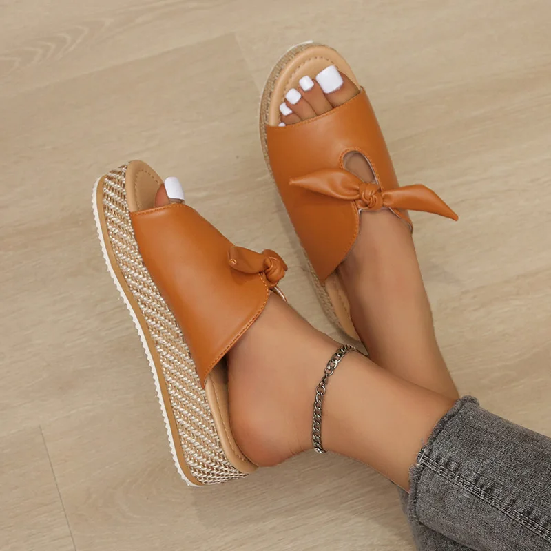 2023 Summer Bow Platform Women's Shoes Large Size European and American Women's Shoes Slippers