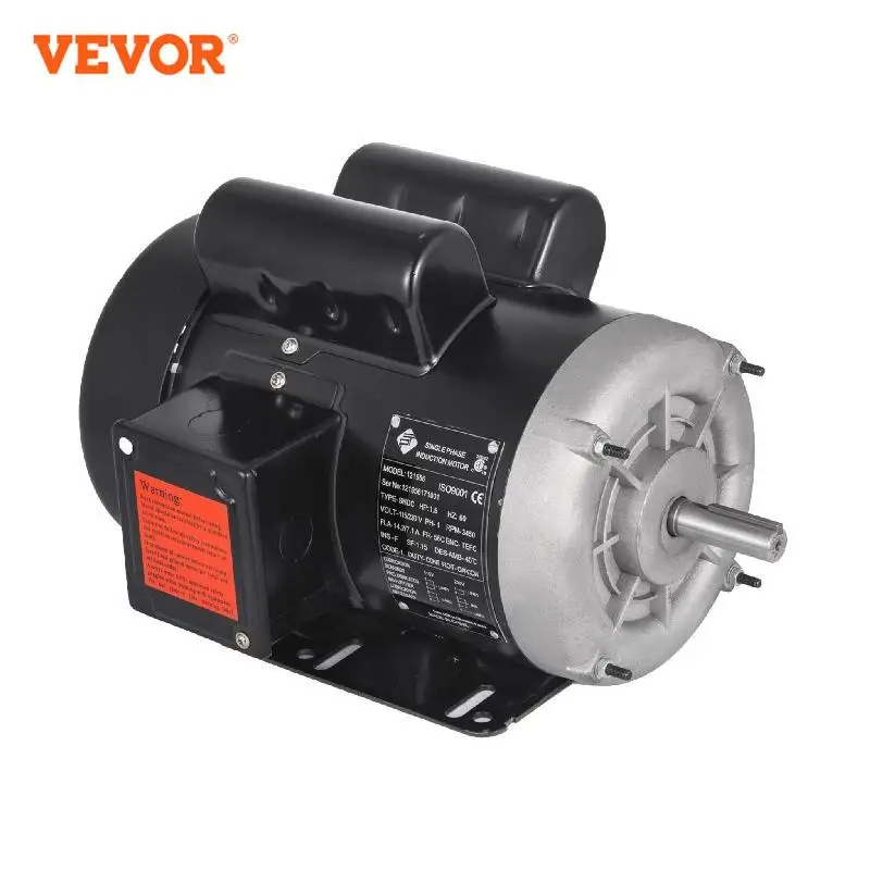 

VEVOR 1.5 HP Electric Motor Single Phase 2 Poles 115/230V Rated Speed 3450RPM 56 Frame Rotation CW-CCW for Air Compressors Pumps