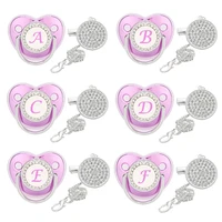 26 name initial letter baby pacifier clips lids set bling rhinestones purple bpa free silicone pacifiers holder baby accessories