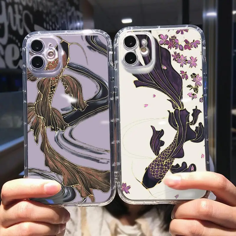 

Goldfish Painting Transparent Case For iPhone 13 Pro Max X Xr Xs SE 2020 11 12 13 Max Pro Mini 7 7P 8 Plus 6 6s Y9d2 Android