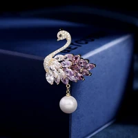 high quality luxury zircon swan pearl lapel pins badges dubai arab crystal pins brooches for women party dress accessory gifts