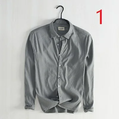 

Stretch linen long-sleeved shirt men's Japanese retro solid color shirt youth business casual cotton shirt men's thin
