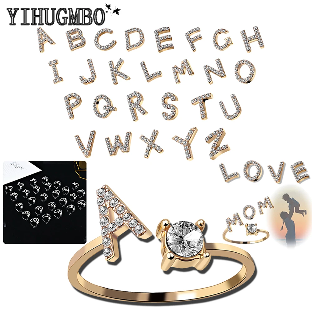 

Simple English 26 Letter Ring Jewelry Creative Women's Adjustable Diamond Opening Ring Combination Versatile Ring Jewelry