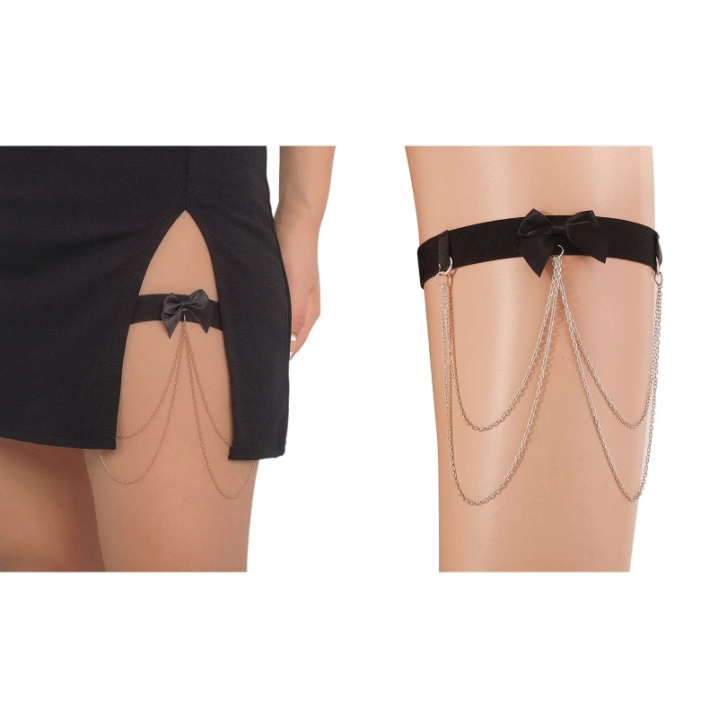 

Dainty Thigh Chain Garter Boho Style Bowknot Decor Thigh Chain Elastic Body Jewelry Nightclub Party for Women Girls