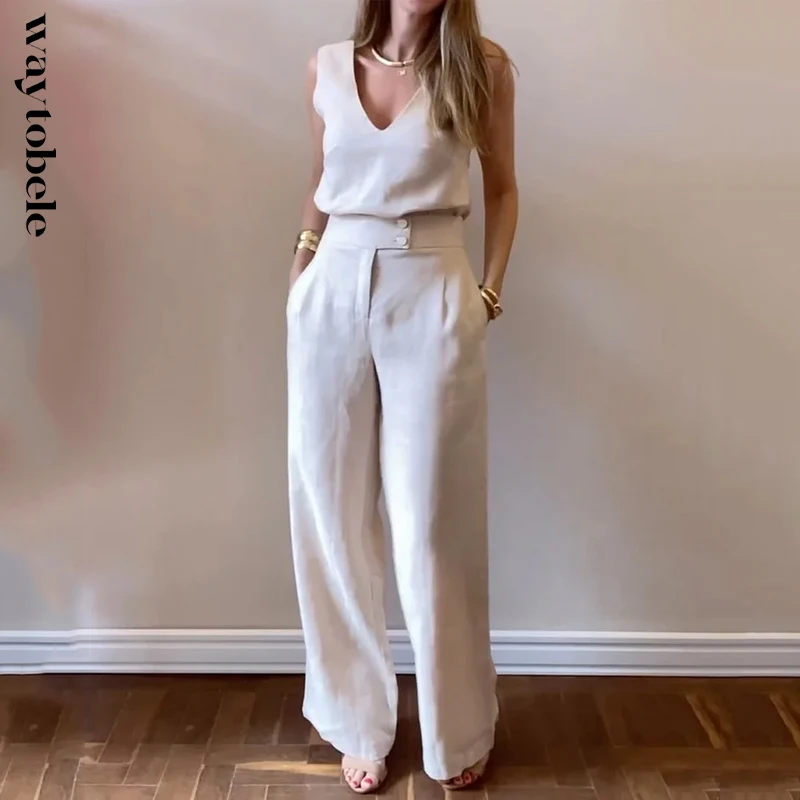 Женский комплект из двух предметов Waytobele летний Повседневный Однотонный пуловер