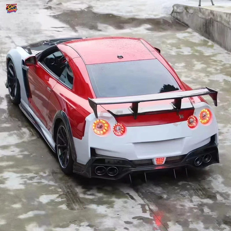 Фото Подходит для Nissan GTR R35: полукарбоновый обвес, капот из карбона, бампер из стекловолокна, задний спойлер, задний диффузор и брызговики. №3