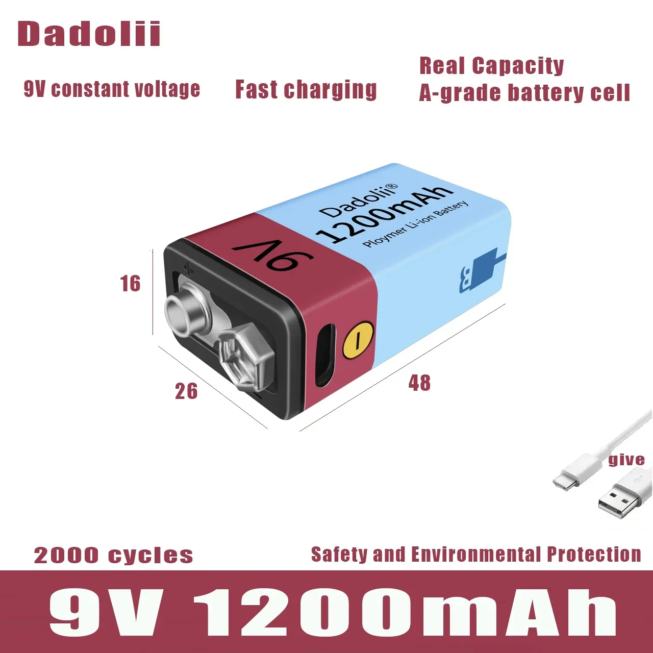 Литиевая перезаряжаемая батарея 9В 1200 мАч Li-Ion для игрушек пультов KTV