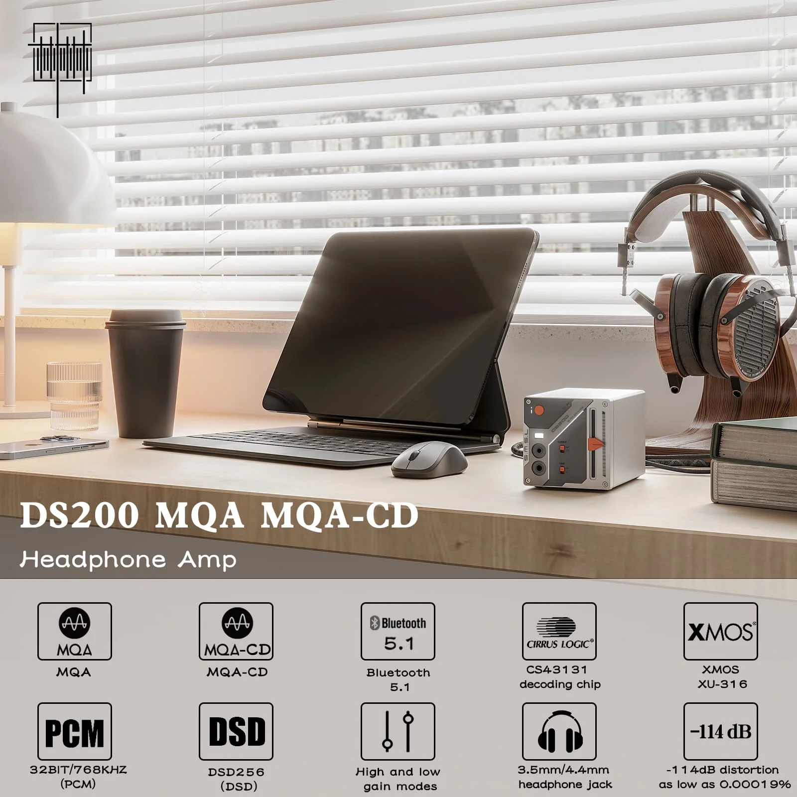 Фото SMSL DS200 Hi-Res Audio Decoder с чипом CS43131x2 DAC, XU316, MQA, USB, оптическим, коаксиальным и Bluetooth входами, а также входами 3.5 мм и 4.4 мм, усилитель для наушников №2