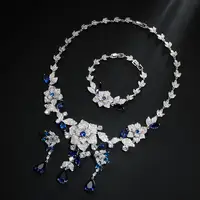 Fashion Beautiful Shiny Flow Shape CZ Stone Necklace Earrings Bracelet White Gold Color Bridal Women Wedding Jewelry Sets N-1051