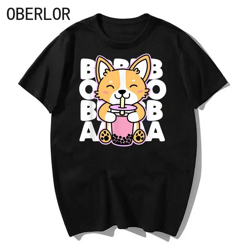 

Футболка мужская хлопковая с принтом, милая рубашка с короткими рукавами, с принтом в виде пузырьков чая и напитков, уличная одежда, повседн...