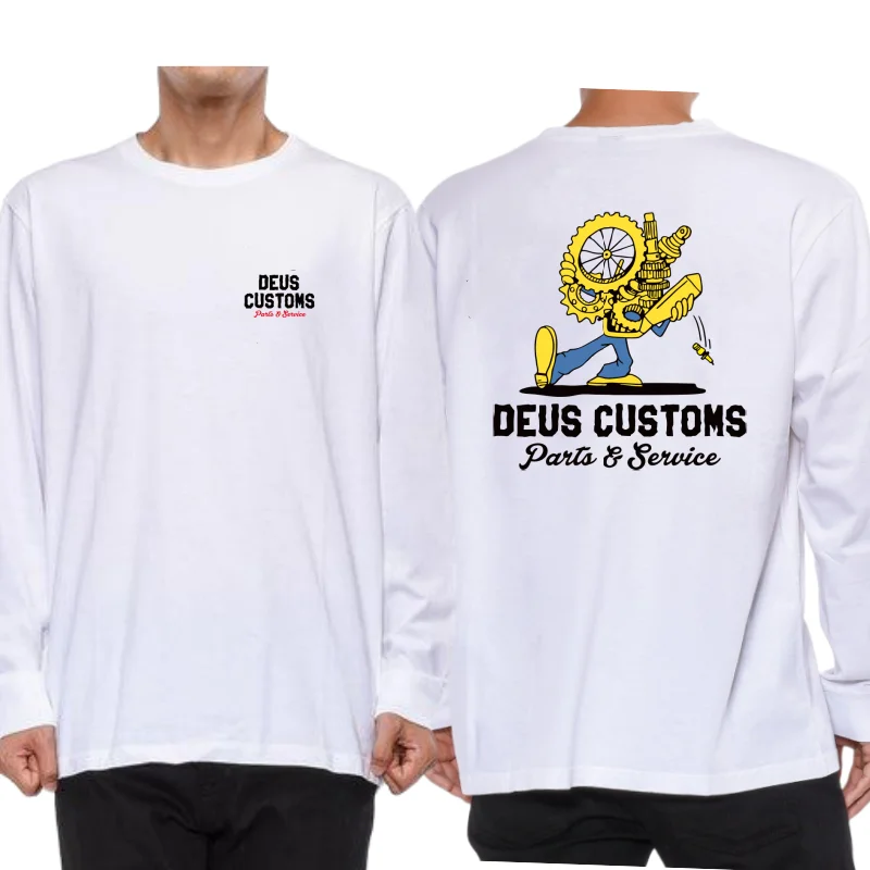 Повседневные Удобные белые футболки с длинным рукавом и графическим принтом DEUS EX