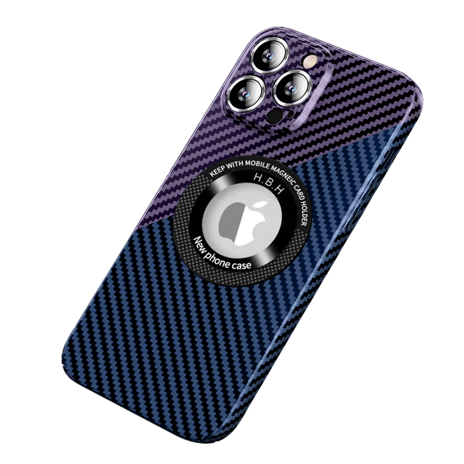 

YurKem Carbon Fiber Magnetic Case With Lens Protective Film For IPhone 11 12 13 14 Pro Max 14 Plus Wireless Charging Back Cover