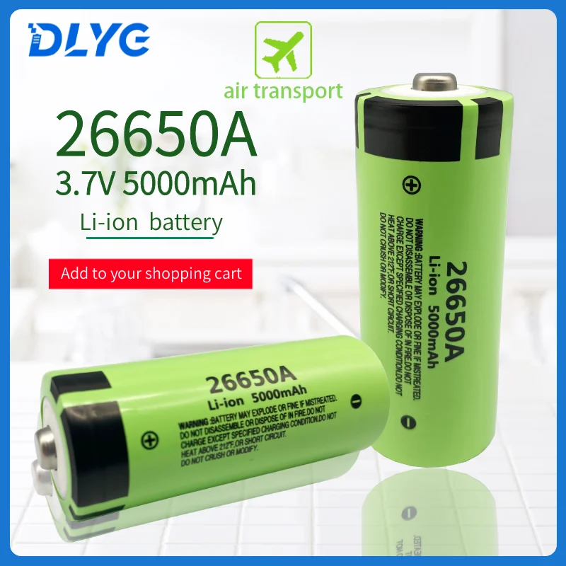 

Batteries pointues rechargeables Li-ion 2021, 26650A, 100% V, 3.7 mAh, haute capacité, 5000, originales, adaptées aux lampes de