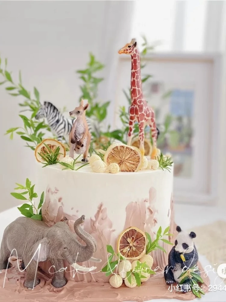 

Animal Cartoon Cake Decoration Forest Elephant Zebra Giraffe Panda Decoration Baby Birthday Party Dress Up Lemon Dried Fruit