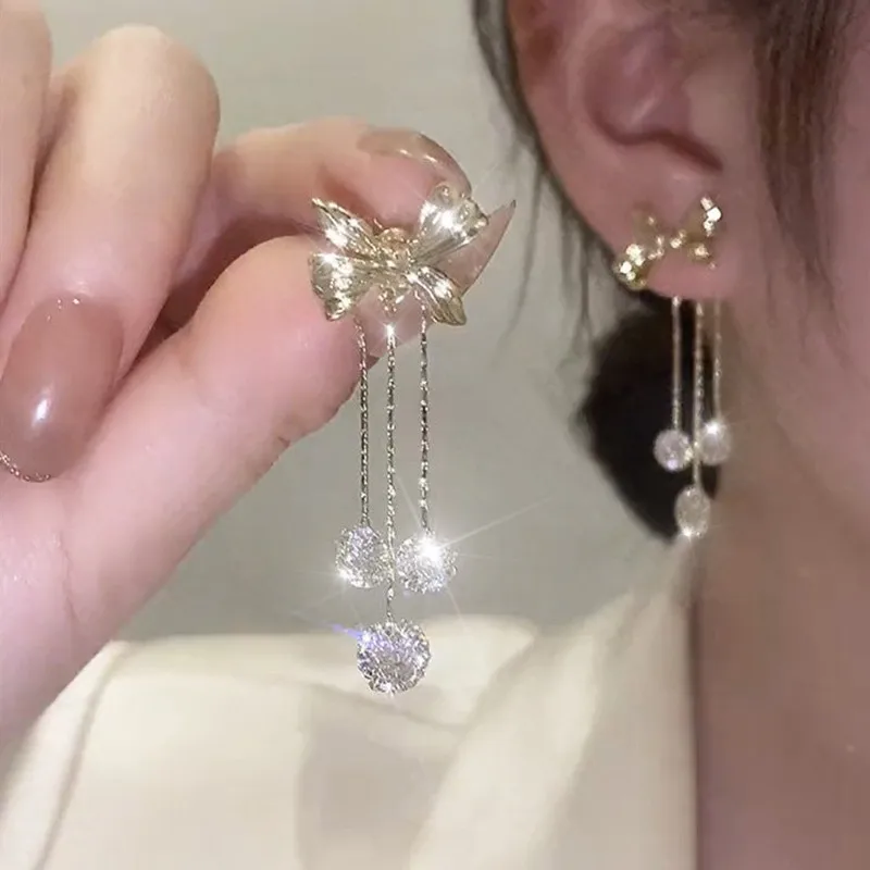 

Earrings For Women Sparkle Earrings Drop Earrings Bow Knot Back Hanging Mesh Body Zircon Earrings With Silver Needle Earrings