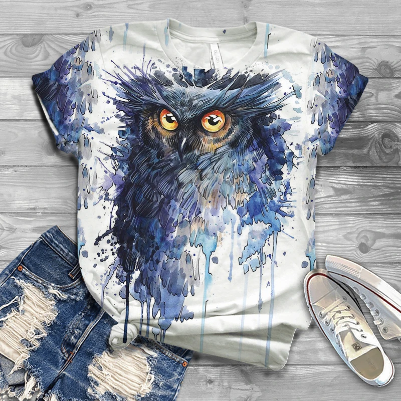 

2022 women's t-shirt summer print short-sleeved owl retro casual cute t-shirt fashion loose street style t-shirts