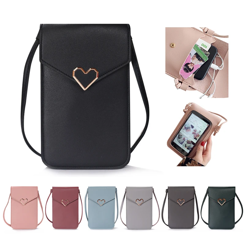 

2022 Voor Vrouwen Touch Screen Mobiele Telefoon Purse Smartphone Portemonnee Schouderriem Handtas Pu Lederen Casual Solid Tassen