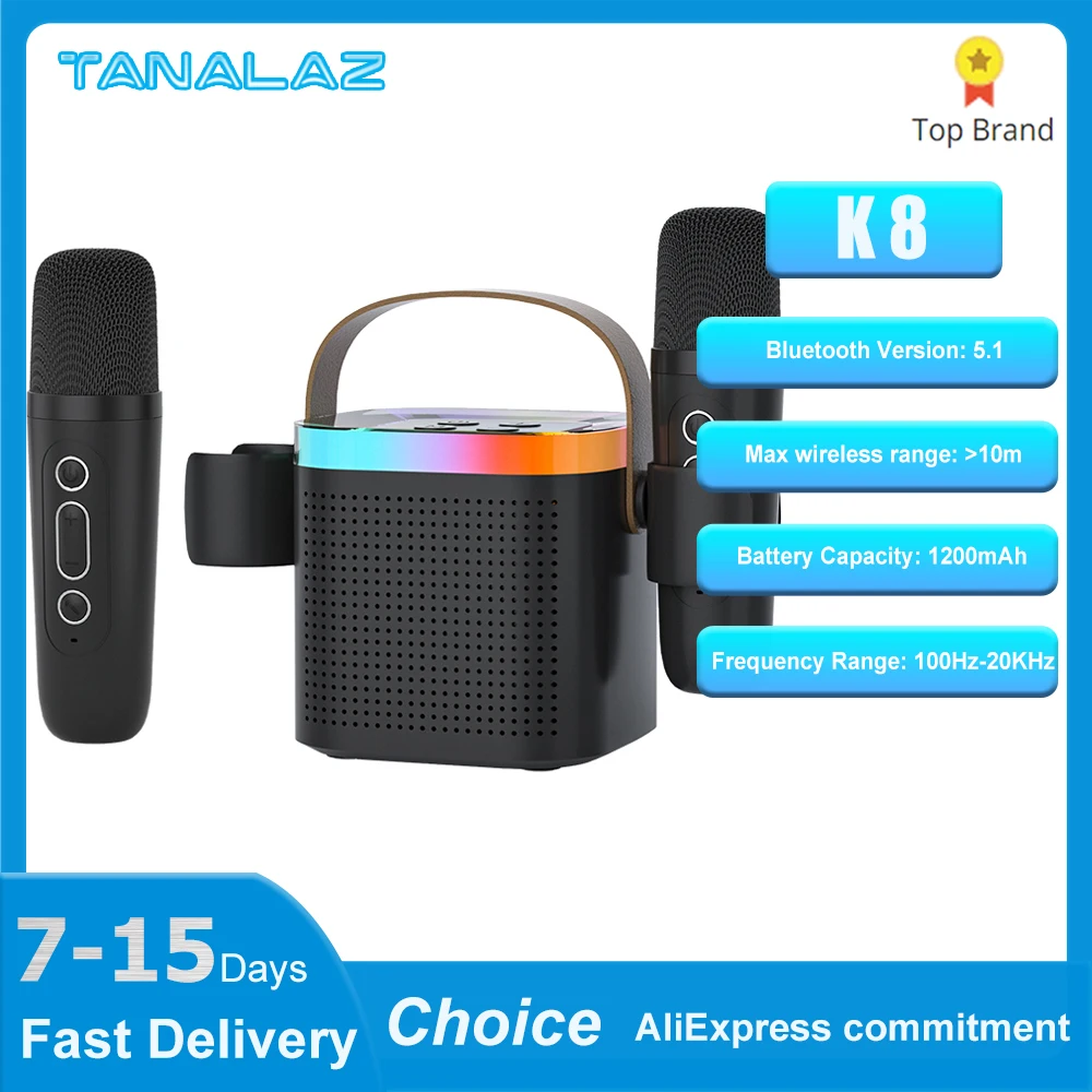 Портативный караоке-автомат TANALAZ K8 Bluetooth 5 1 PA динамик с 1-2 беспроводными