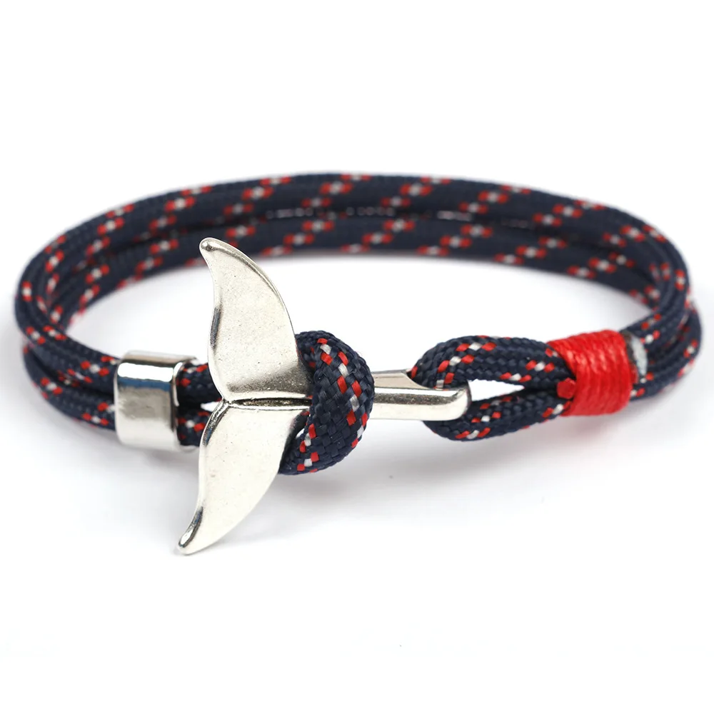 

Fashion Whale Tail Anchor Bracelets Men Women Charm Nautical Survival Rope Chain Paracord Bracelet Male Wrap Metal Hooks SL005