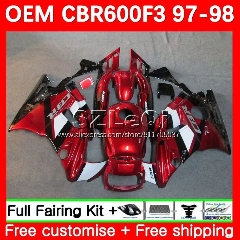 

Wine red OEM Body +Tank For HONDA CBR600 CBR 600F3 600 F3 CC FS CBR600FS 97 98 CBR600F3 1997 1998 Injection Fairing 35LQ.37