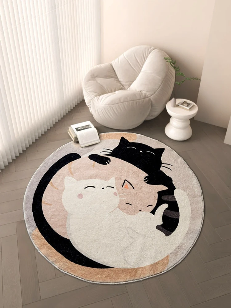Круглый ковер с милым рисунком кошки для гостиной удобное мягкое прикроватное