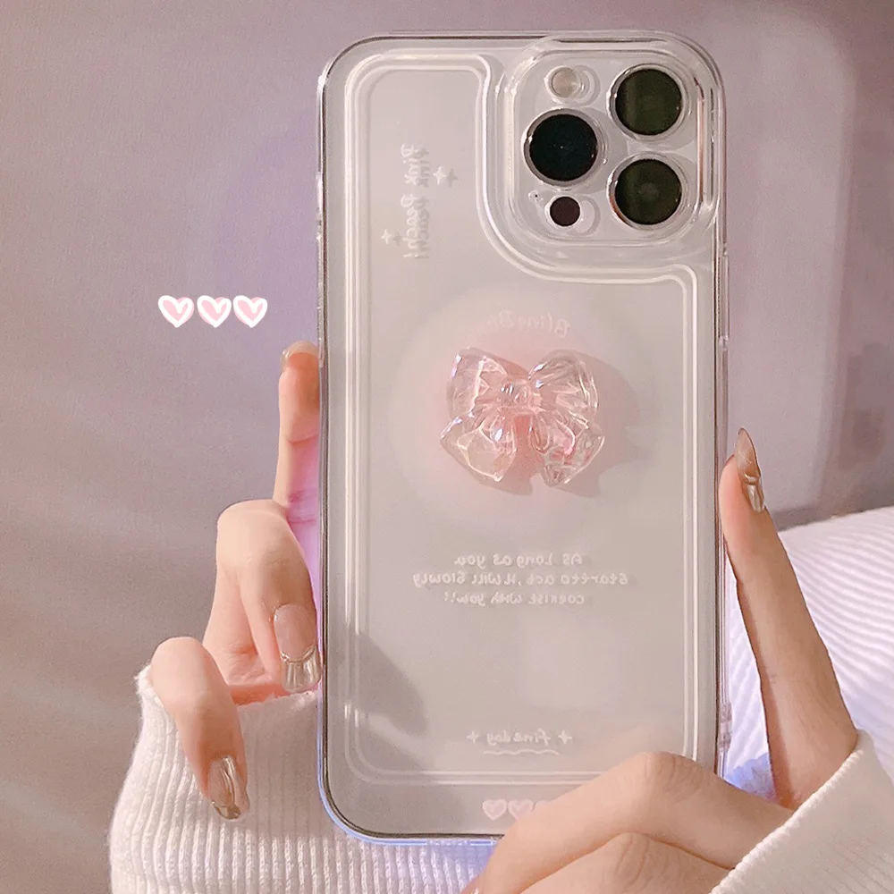3d BlingBling bow pink cute clear silicone soft phone case for iphone xr xsmax x 12 13 pro max mini 11 se 2020 7 8 plus cover