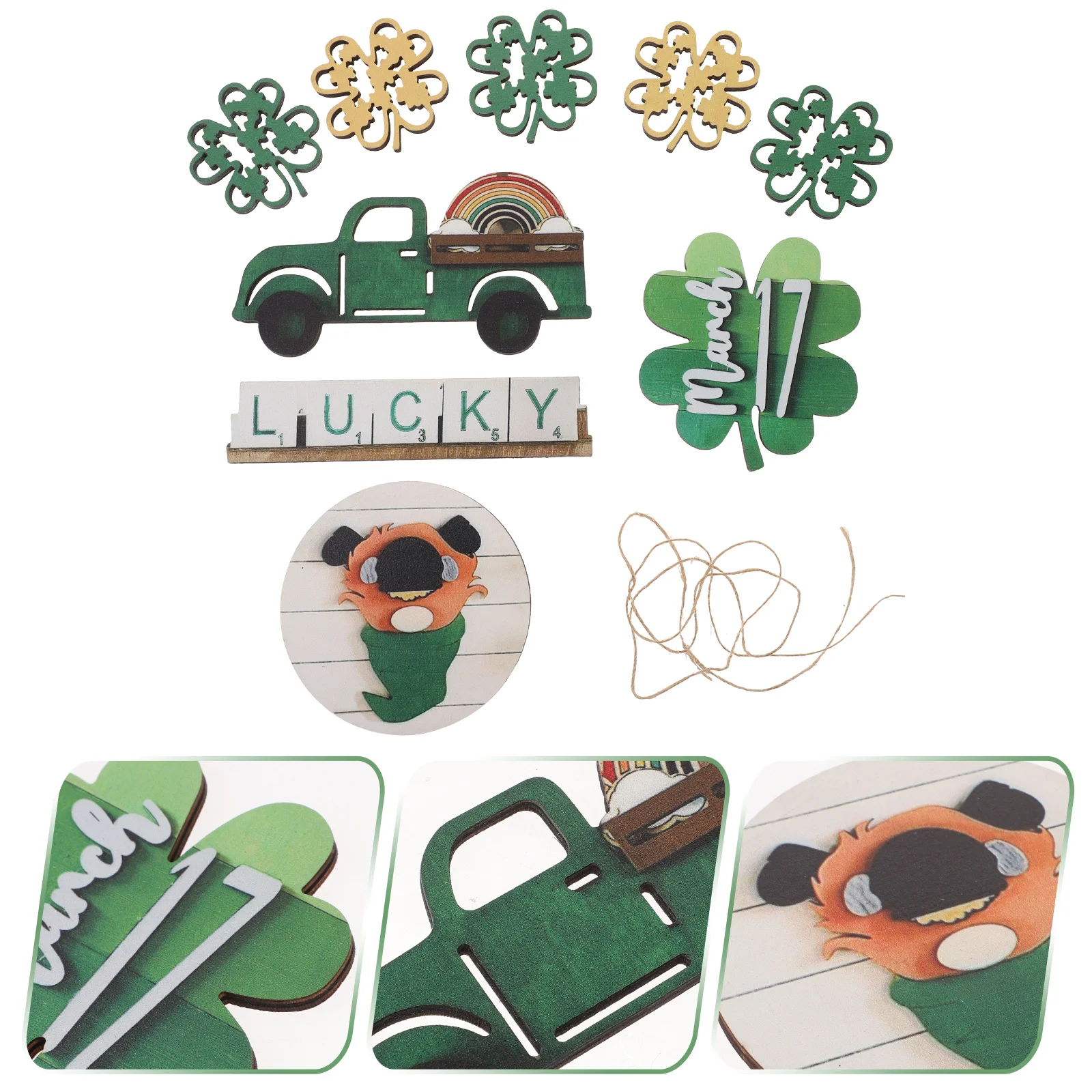 

Patricks St Day Decoration Tray Wooden Leaves Tiered Tabletop Sign Cutouts Signs Decor Hanging Chips Party Shamrock Farm