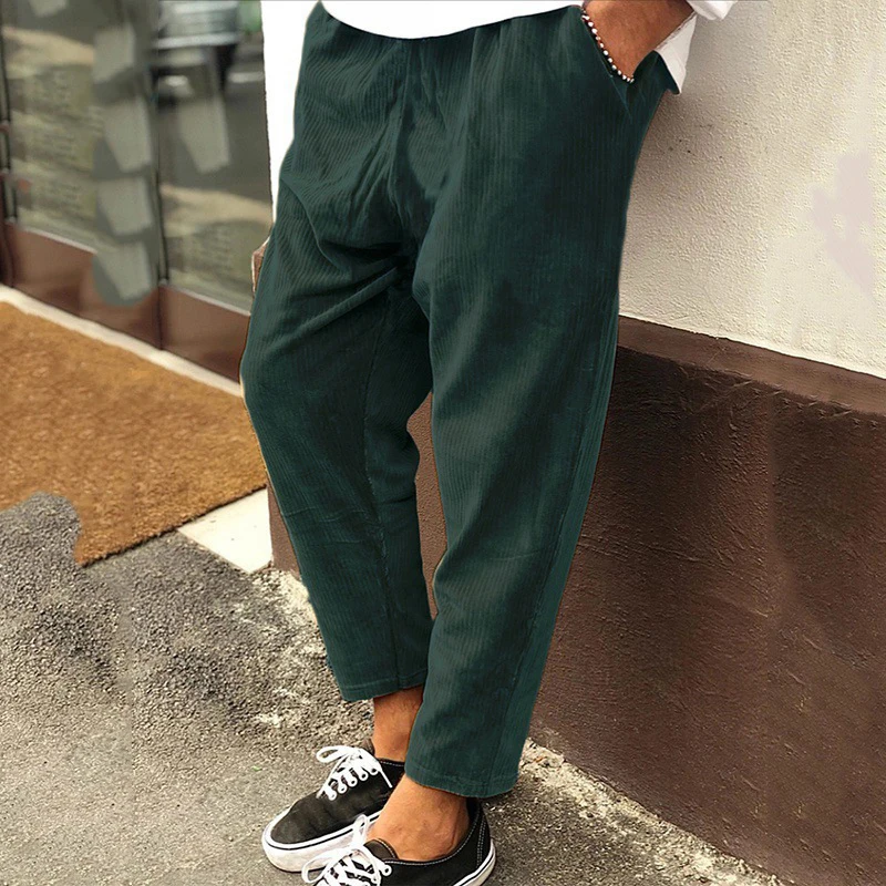 

2022 Harajuku Solid Loose Corduroy Pants Men Spring Autumn New Fashion Wide Leg Pants Casual Mens Mid Waist Pockets Trousers