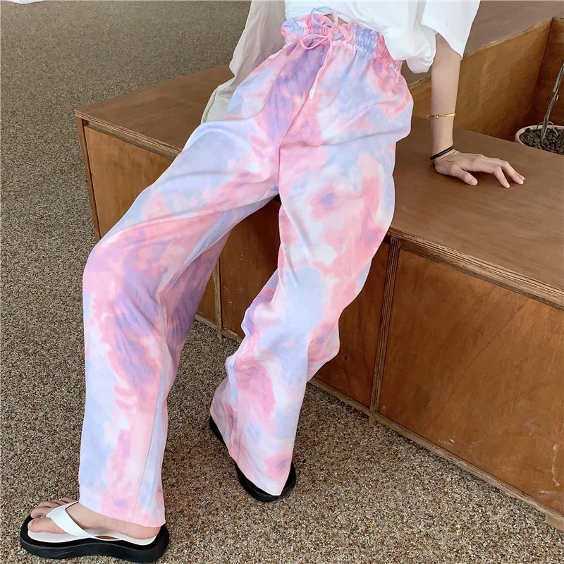 

Fashion Tie-dye Casual Pants New Summer Women's Loose Wide-leg Pants Trousers High-waist Straight-leg Pants Joggers Women