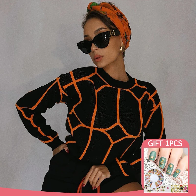 

Korean Harajuku Women's Sweater Vintage Casual Loose Lazy Lattice Warm Sweater Female Japanese Girls' Cute Elastic Clothing