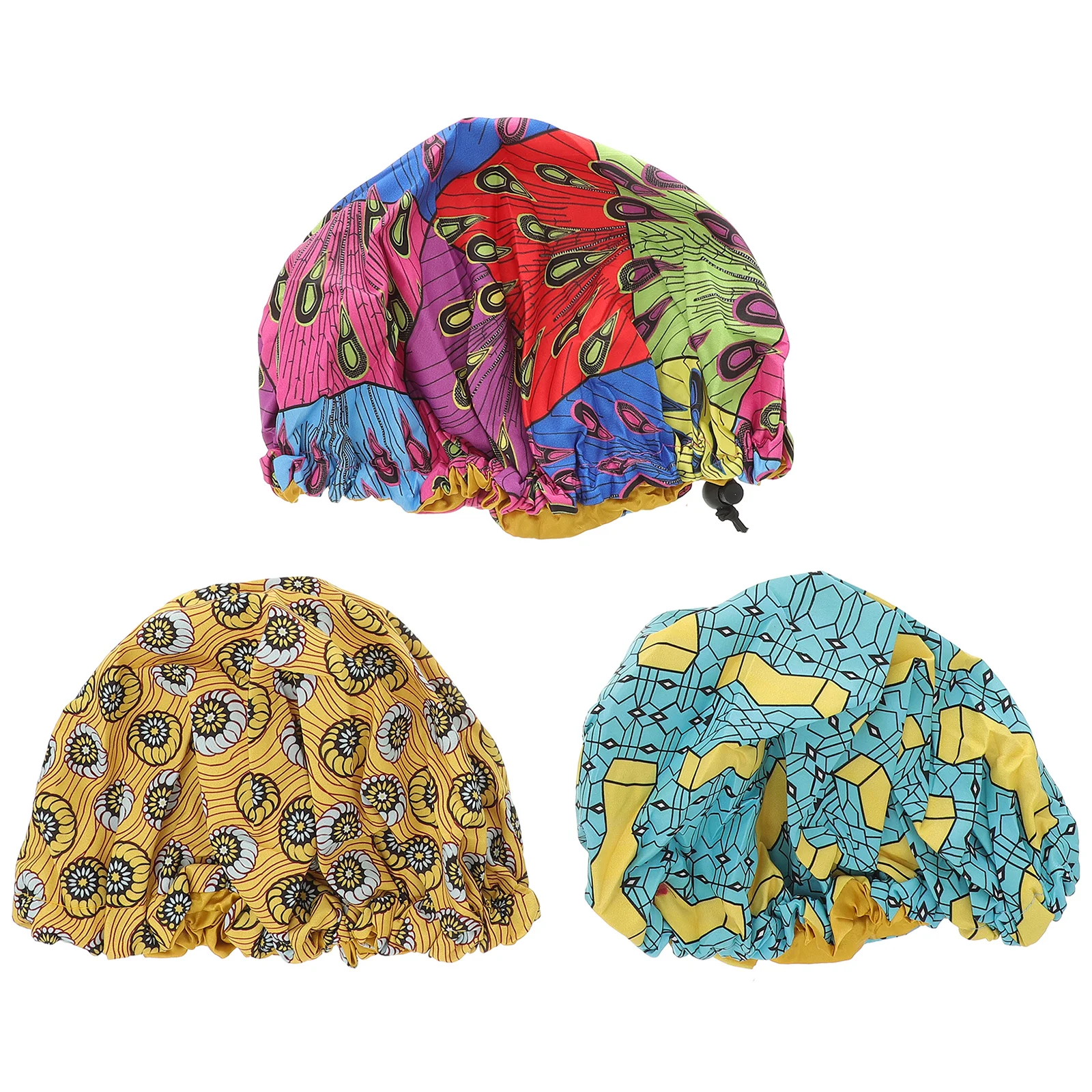 

3PCS Children Sleeping Caps Printed Kids Elastic Hair Protection Hat Double Layer Chemotherapy Hat (Peacock/Chrysanthemum/Light